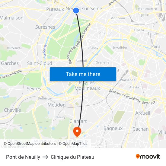 Pont de Neuilly to Clinique du Plateau map