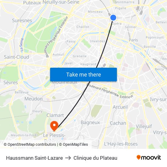 Haussmann Saint-Lazare to Clinique du Plateau map