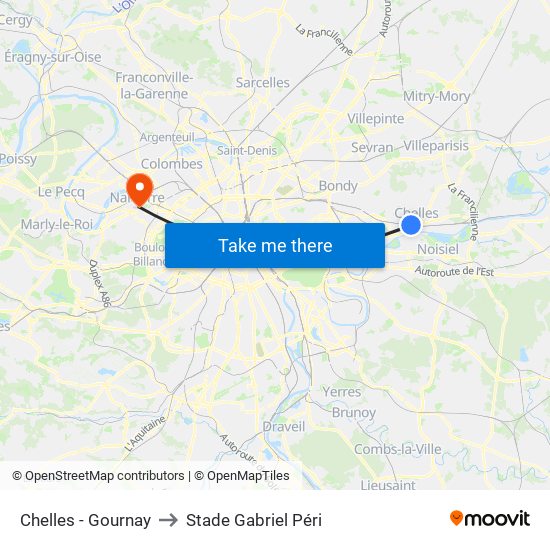 Chelles - Gournay to Stade Gabriel Péri map