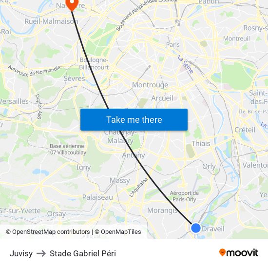 Juvisy to Stade Gabriel Péri map