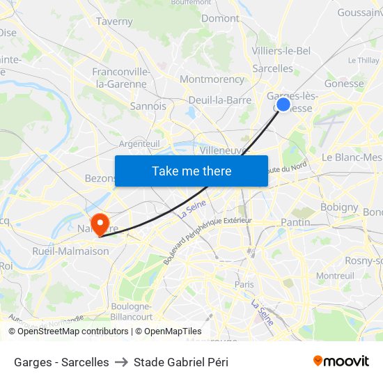 Garges - Sarcelles to Stade Gabriel Péri map