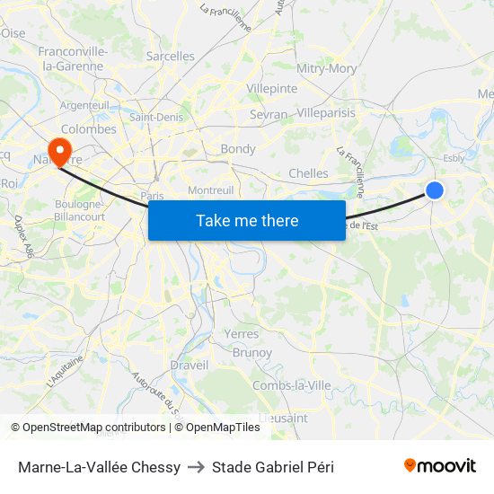 Marne-La-Vallée Chessy to Stade Gabriel Péri map