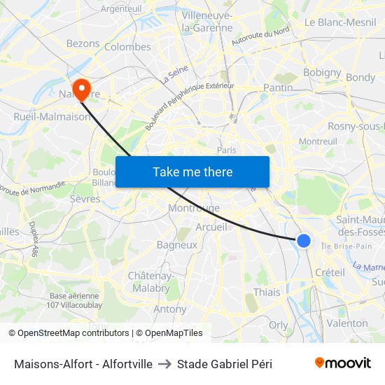 Maisons-Alfort - Alfortville to Stade Gabriel Péri map