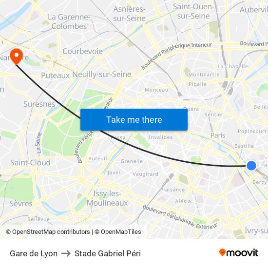 Gare de Lyon to Stade Gabriel Péri map