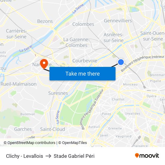 Clichy - Levallois to Stade Gabriel Péri map