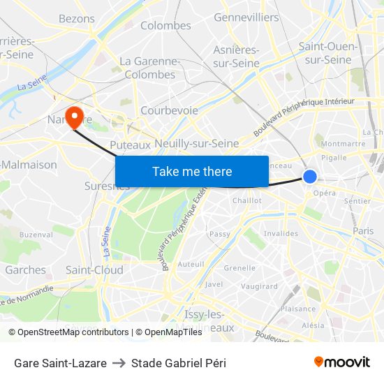 Gare Saint-Lazare to Stade Gabriel Péri map