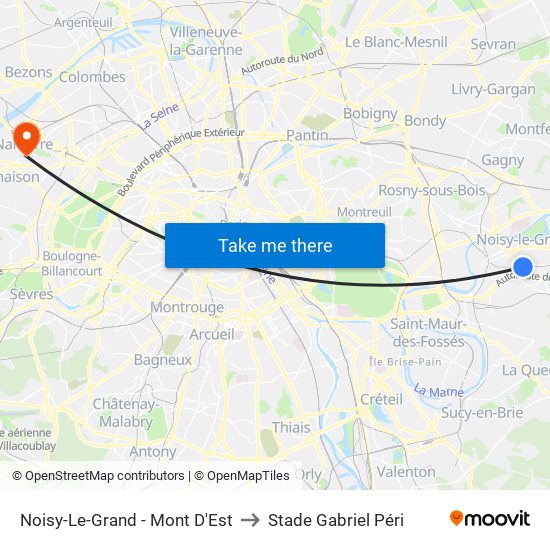 Noisy-Le-Grand - Mont D'Est to Stade Gabriel Péri map