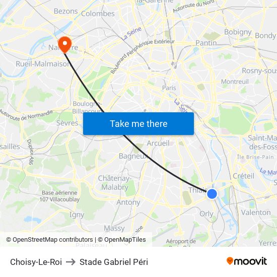 Choisy-Le-Roi to Stade Gabriel Péri map