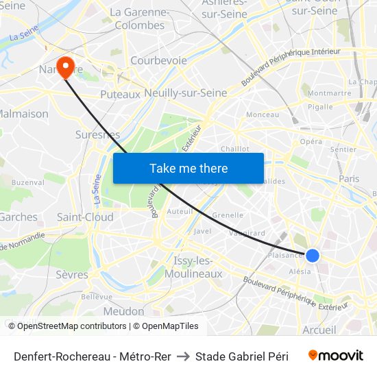 Denfert-Rochereau - Métro-Rer to Stade Gabriel Péri map