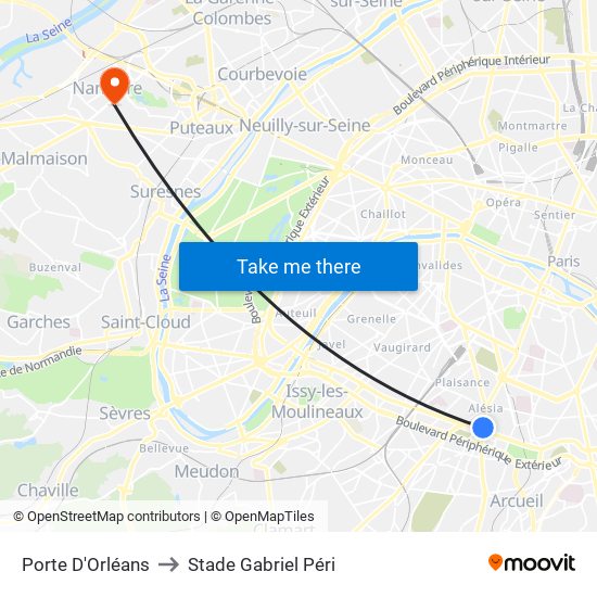 Porte D'Orléans to Stade Gabriel Péri map