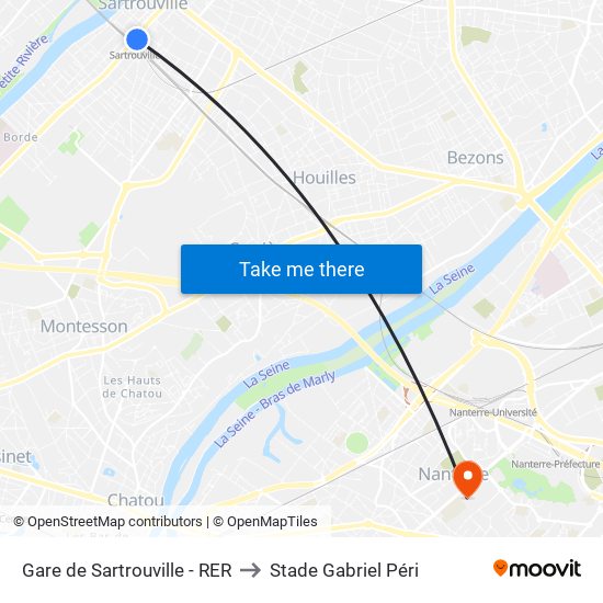 Gare de Sartrouville - RER to Stade Gabriel Péri map