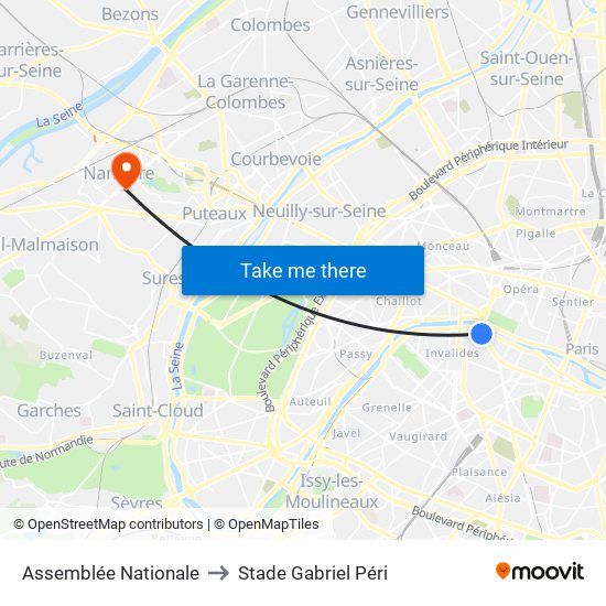 Assemblée Nationale to Stade Gabriel Péri map