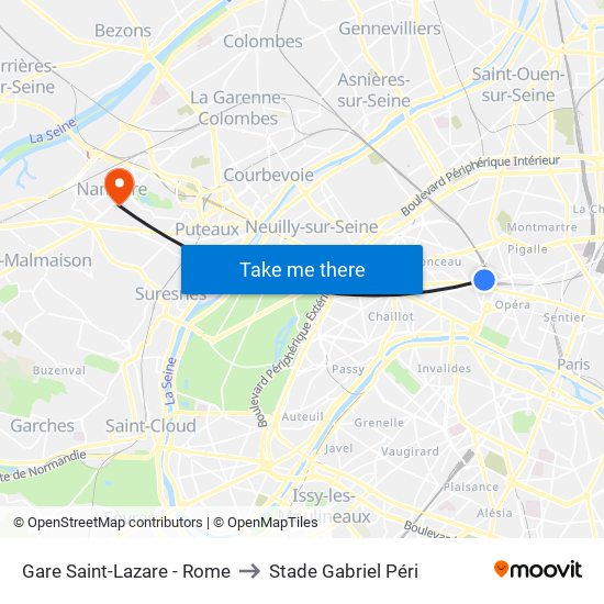 Gare Saint-Lazare - Rome to Stade Gabriel Péri map