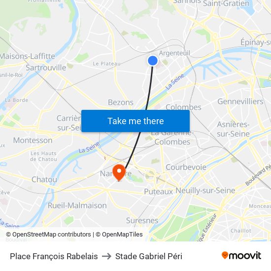 Place François Rabelais to Stade Gabriel Péri map