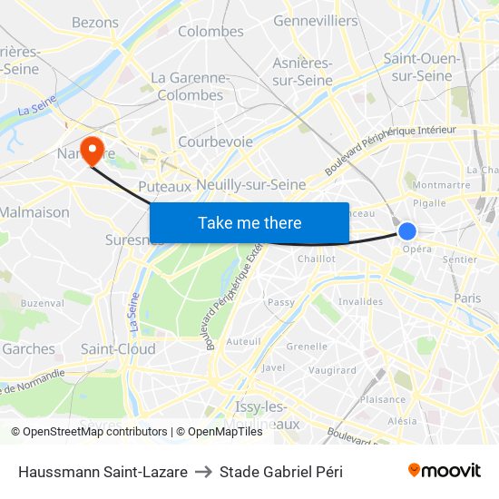 Haussmann Saint-Lazare to Stade Gabriel Péri map