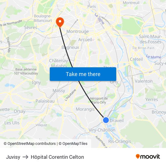 Juvisy to Hôpital Corentin Celton map