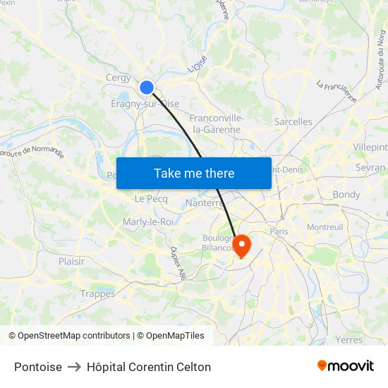 Pontoise to Hôpital Corentin Celton map
