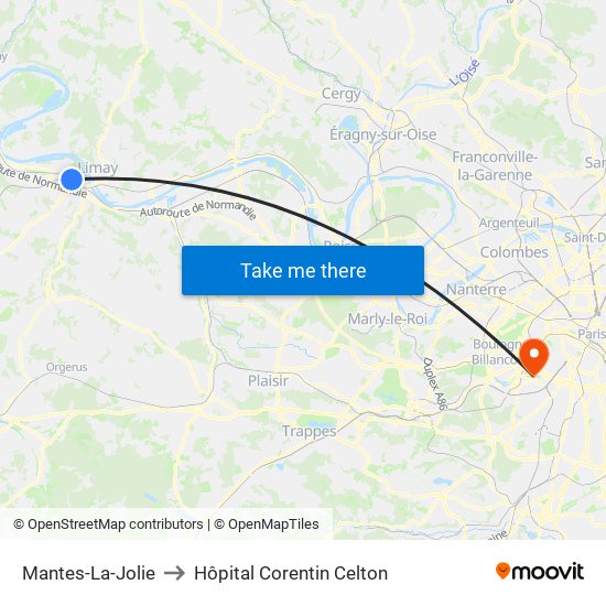 Mantes-La-Jolie to Hôpital Corentin Celton map