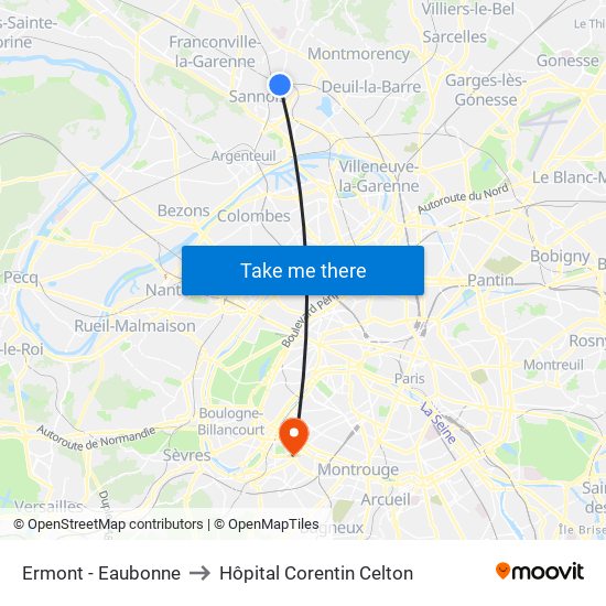 Ermont - Eaubonne to Hôpital Corentin Celton map
