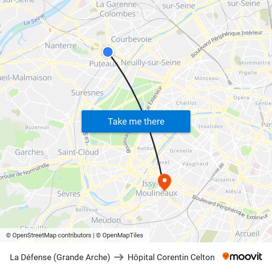 La Défense (Grande Arche) to Hôpital Corentin Celton map