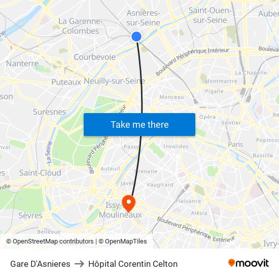 Gare D'Asnieres to Hôpital Corentin Celton map