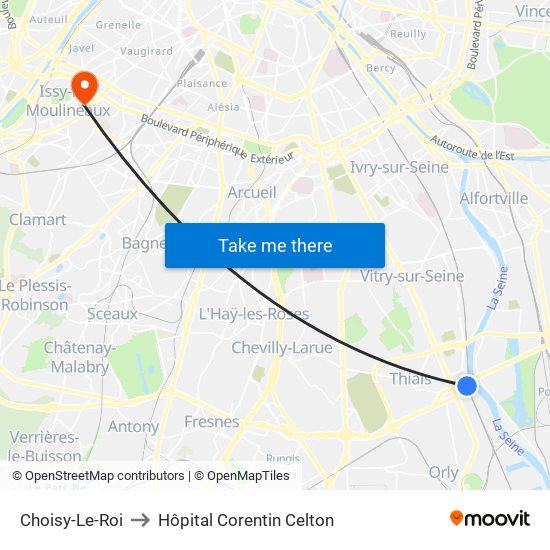 Choisy-Le-Roi to Hôpital Corentin Celton map