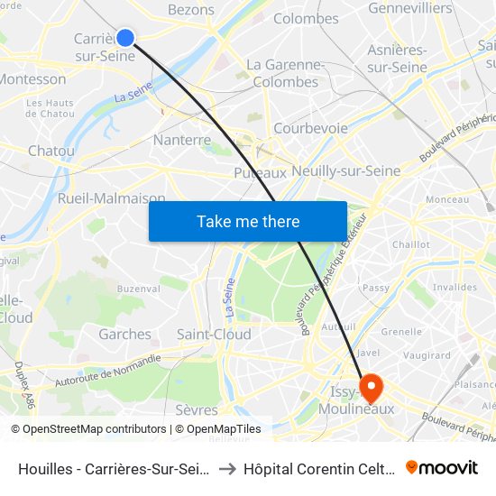 Houilles - Carrières-Sur-Seine to Hôpital Corentin Celton map