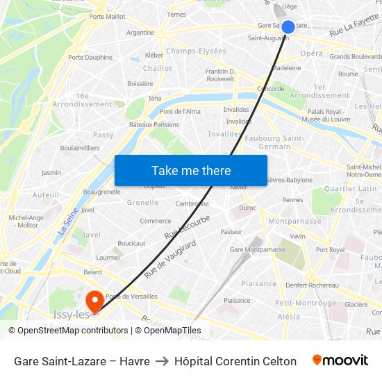 Gare Saint-Lazare – Havre to Hôpital Corentin Celton map