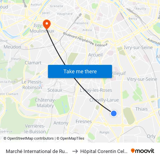 Marché International de Rungis to Hôpital Corentin Celton map