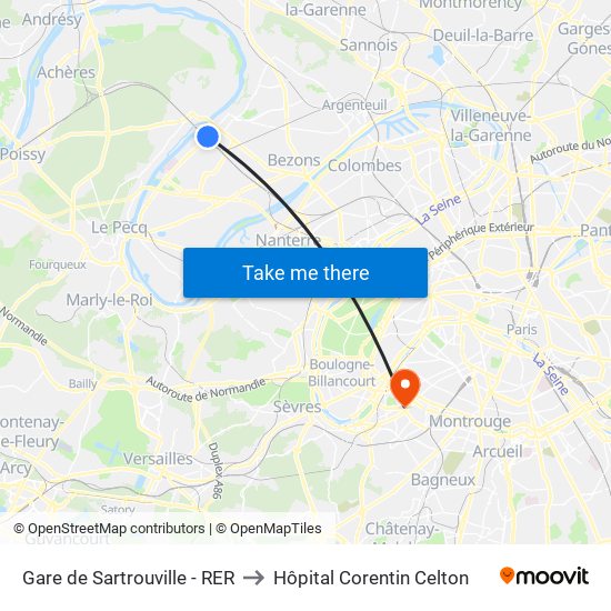 Gare de Sartrouville - RER to Hôpital Corentin Celton map
