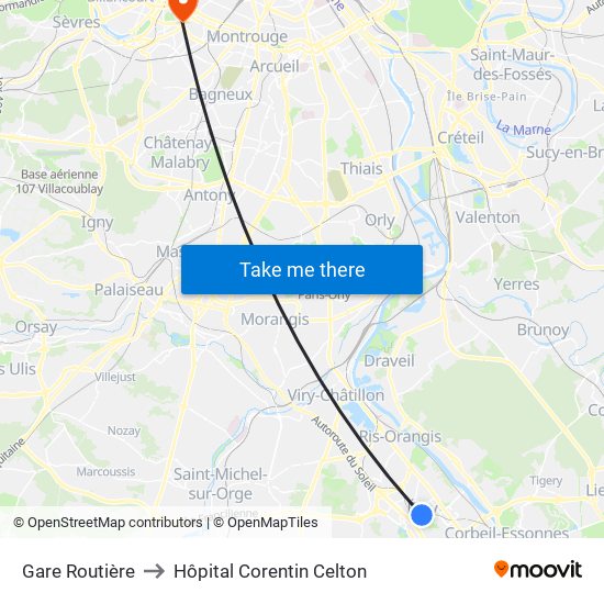 Gare Routière to Hôpital Corentin Celton map