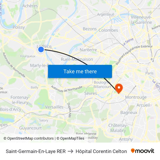 Saint-Germain-En-Laye RER to Hôpital Corentin Celton map