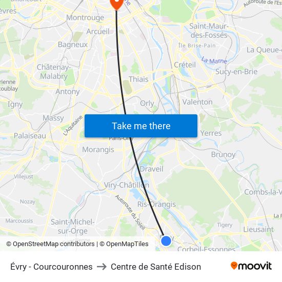 Évry - Courcouronnes to Centre de Santé Edison map