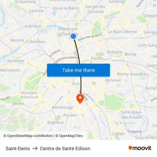 Saint-Denis to Centre de Santé Edison map