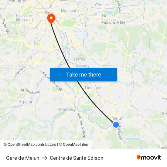 Gare de Melun to Centre de Santé Edison map