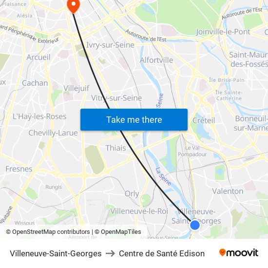 Villeneuve-Saint-Georges to Centre de Santé Edison map
