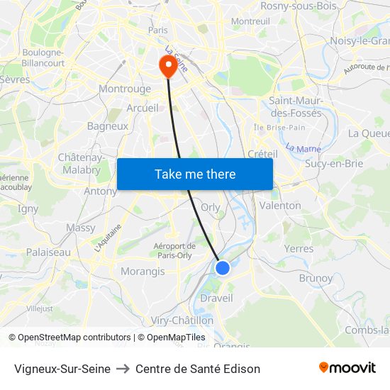 Vigneux-Sur-Seine to Centre de Santé Edison map
