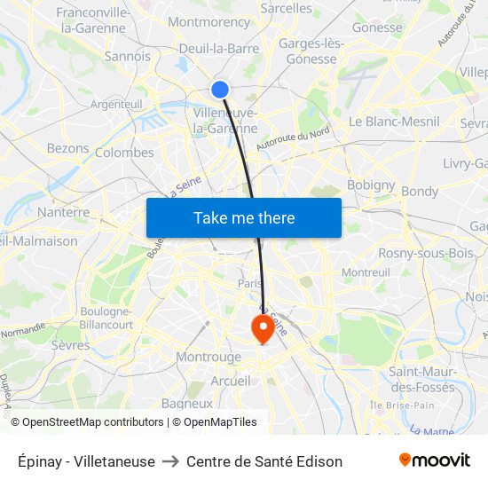 Épinay - Villetaneuse to Centre de Santé Edison map