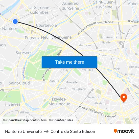 Nanterre Université to Centre de Santé Edison map