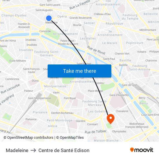 Madeleine to Centre de Santé Edison map