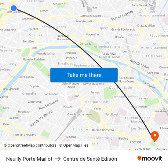 Neuilly Porte Maillot to Centre de Santé Edison map