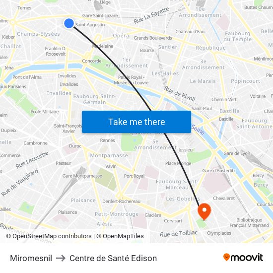 Miromesnil to Centre de Santé Edison map