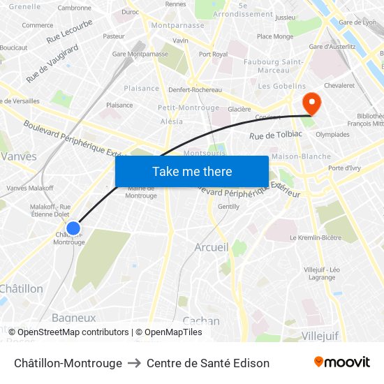 Châtillon-Montrouge to Centre de Santé Edison map