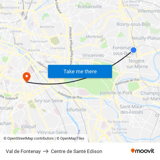 Val de Fontenay to Centre de Santé Edison map