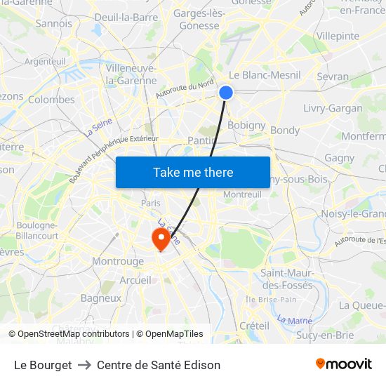 Le Bourget to Centre de Santé Edison map