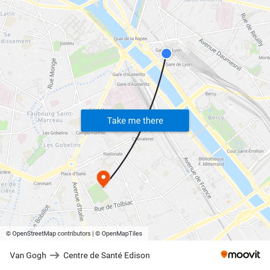 Van Gogh to Centre de Santé Edison map