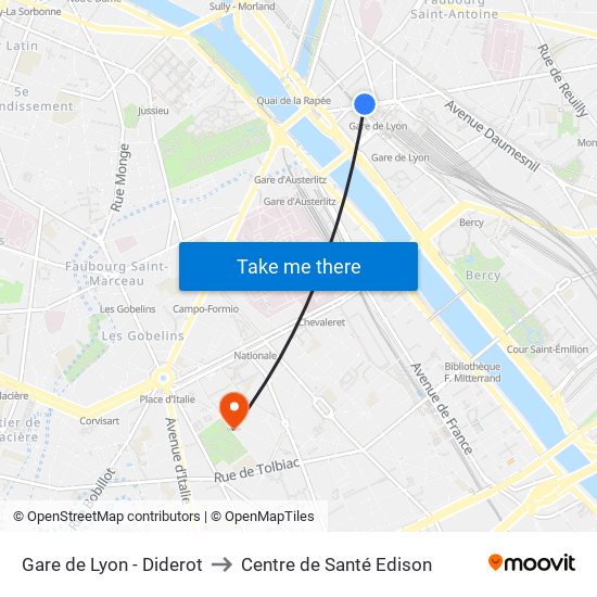 Gare de Lyon - Diderot to Centre de Santé Edison map