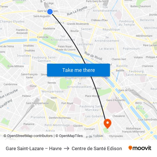 Gare Saint-Lazare – Havre to Centre de Santé Edison map