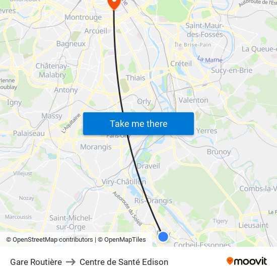 Gare Routière to Centre de Santé Edison map