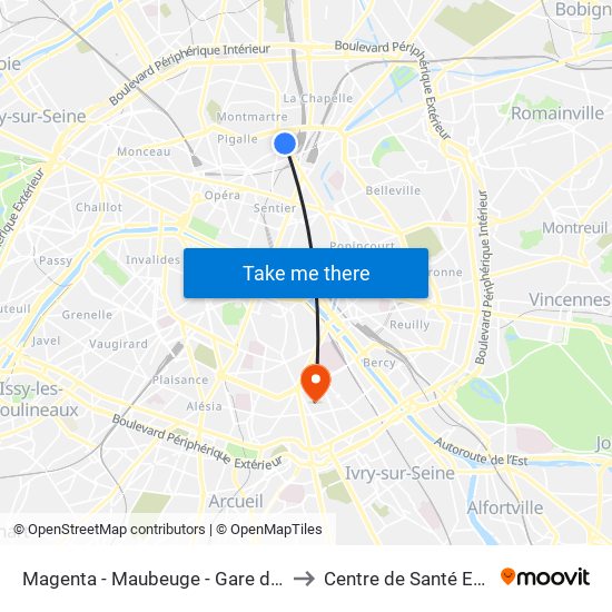 Magenta - Maubeuge - Gare du Nord to Centre de Santé Edison map